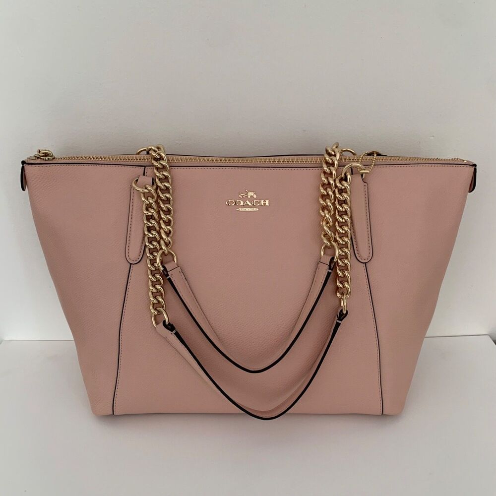 Coach Ava Chain Tote Cross Grain Leather Blush Purse F37201 Excellent Condition